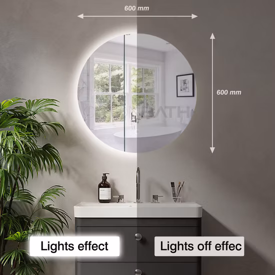 Ortonbath anti-buée 3 couleurs lumière dimmable mural éclairé miroir de salle de bain miroir de maquillage intelligent avec interrupteur tactile